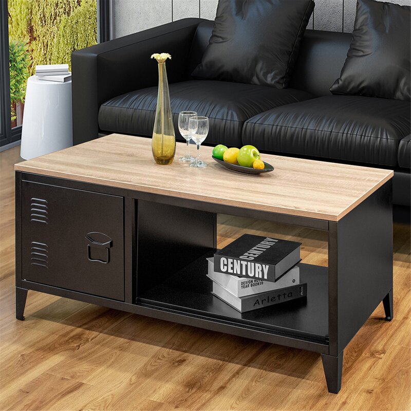 17 Stories Modern Coffee Table With Storage Shelf And Drawer, Rectangle